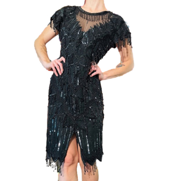 m.j. carroll Dresses & Skirts - Vintage 80’s m.j. Carroll 100% pure silk beaded sheath dress size medium